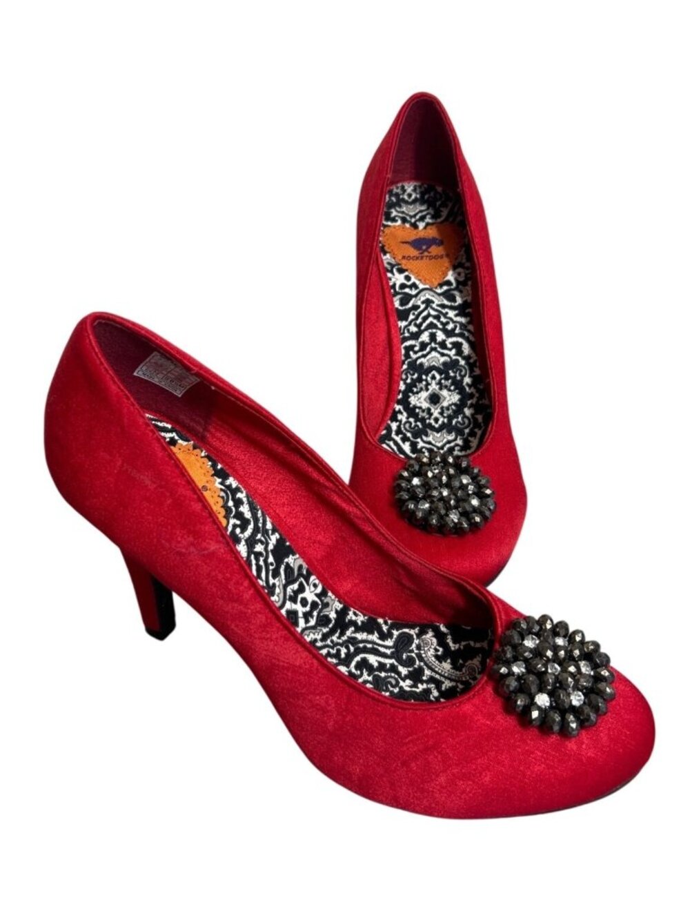 Rocket Dog Women's 8.5 Pump Heels Red Velvet Beaded Rhinestone Medallion Glam